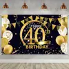 Nova Decoração de Festa de Aniversário Placa e Cartaz Preto e Dourado para Fundo de Cabine de Fotos de Aniversário com Estampagem Dourada