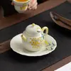 Bule de Chá Cerâmico Chinês Pintado à Mão com Osmanthus Cor Sob Esmalte Pote Único Conjunto de Chá Gongfu Doméstico Ferramenta para Preparo de Chá Feminina Bule Pequeno