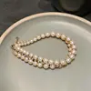 Collar de Perlas Redondas Chapado en Oro Real de 18K, Cadena para Clavícula de Moda Estilo Retro Francés, Collar de Lujo Ligero y de Alta Gama para Mujer