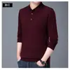 Nuevo suéter de punto de lana al 60% para otoño e invierno para hombre, moderno, de color liso, con cuello de solapa, top de manga larga para hombre