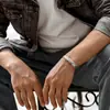 Pulsera de Pluma para Hombre Tendencia India Retro Takahashi Goro Pulsera Abierta Plateada Pulsera de Plata de Moda