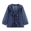 Camisa de Mezclilla de Capas Estilo Europeo y Americano para Mujer Transfronteriza 6147152 con Cinturón Jeans de Pierna Ancha de Tiro Bajo 7223225