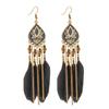 Pendientes de Plumas Bohemios Transfronterizos, Accesorios Personalizados de Estilo Étnico Retro, Pendientes Largos con Borlas en Forma de Diamante Tallado