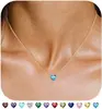 Collar Colgante Corazón Transfronterizo Europeo y Americano 12 Piedras de Nacimiento Colorido Cuadrado Zircón Moda para Mujer Cadena Chapada en Oro de 14K Cobre