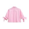 Exportación Transfronteriza Ropa de Mujer 2025 Otoño Estilo Europeo y Americano Camisa de Rayas Corta Decorada con Lazo Tops para Mujer B22557F
