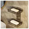 Plato para Jabón de Baño de PET Estante de Almacenamiento para Inodoro de Doble Capa sin Taladro Ventosa Montado en Pared Drenante Almacenamiento Soporte para Jabón