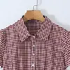 Ins estilo europeo y americano transfronterizo 2026 nueva moda para mujer de oficina empalme de encaje cuello camisero corte entallado camisa de traje a cuadros