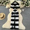 Vestido de Tricô de Alta Qualidade Estilo Chanel com Decote V Manga Curta Feminino Verão Slim-fit Saia Longa com Cintura de Botão Único