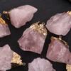 Pingente Bruto de Pedra Natural Quartzo Rosa Irregular Cobre Puro Decoração Pendente Acessórios para Joias DIY Colar de Pedra Bruta Cristal Cruzamento