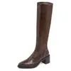 Botas Retro de Tacón Grueso para Mujer, Botas Largas Hasta la Rodilla, Nuevo Estilo Otoño 2025, Botas Largas de Caña Alta con Punta Redonda, Slip-On, Adelgazantes para Mujer