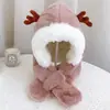 Conjunto de Chapéu e Cachecol Quente Tudo-em-Um de Inverno Espessado Quente Pelúcia de Bebê Chapéu à Prova de Vento com Proteção para as Orelhas para Meninos e Meninas