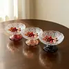 Exquisita platillo pequeño con forma de girasol, plato de vidrio con pie alto, plato para dulces y bocadillos, plato de frutas, plato de postre para uso doméstico