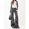 Pantalones retro para adelgazar de comercio transfronterizo, jeans de pierna ancha talla grande para mujer, nuevo estilo americano holgado con caída de camuflaje para verano