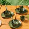 Juego de vajilla rústica de cuatro piezas para restaurantes de hot pot comerciales, que incluye platos para huesos, tazones, tazas y cucharas, hecho de melamina, con tazones para condimentos y salsas para mojar.