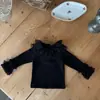 Camiseta Básica de Malla Dulce con Cuello de Volantes Estilo Coreano para Niñas 2026 Nuevo Top Casual Versátil para Otoño e Invierno