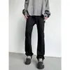 Jeans de verano de calle para hombre, estilo retro americano, pantalones rectos de peso pesado en color negro, marca de moda, ligeramente acampanados, versátiles y elegantes