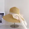 Sombrero de Pescador de Ala Ancha con Cinta de Encaje Estilo Japonés para Mujer, Sombrero de Paja Elegante Versátil de Verano, Sombrero Tipo Cubo Elegante con Protección Solar