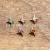 Pendientes de Titanio Aleación de Titanio F136 Cuadrado Dorado Circonita Estrella de Cuatro Puntas G23 Titanio Rosca Interna Circonita Labio Stud Lengua Stud Joyería para Piercing