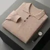 Novo suéter de caxemira outono e inverno para homens, camiseta de gola polo, suéter de moda tricotado 100% lã pura de manga longa