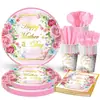 Amor mamá Día de la Madre plato de papel Día de la Madre plato de cena de fiesta floral servilleta vajilla desechable suministros