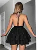 Ropa de Mujer Europea y Americana Nueva Tela Brillante Corte Ajustado Rosa Brillante Cuello en V Profundo Volante Vestido de Mujer Amazon