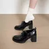 Zapatos Negros de Cuero con Tacón Grueso Retro Estilo Británico Retro para Mujer Mocasines Slip-on Personas Bajas Viaje Diario Zapatos de Tacón Alto