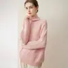 Outono/Inverno Novo 100% Caxemira Gola Alta Listras Verticais Malha Moda Cor Sólida Preguiçoso Solto Quente Camada Base Suéter