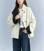 Reversível, com blocos de cor, xadrez vintage, casual, ombro a ombro, gola alta, trench coat curto para mulheres