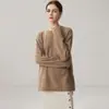 Elegante suéter de cachemira 35 de color liso y cuello redondo, nueva colección otoño 2026, capa base para mujer corta por delante y larga por detrás, versátil y cálido