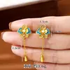 Conjunto de Collar, Pendientes y Anillo Flor Hueca Estilo Chino, Estilo Étnico Oro de Arena Vietnamita, Joyería Duradera Venta Directa