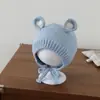 Gorro de lana para bebé de 1 a 3 años, estilo coreano, lindo gorro de punto con oso de dibujos animados, gorro cálido de invierno con protección para las orejas para niñas