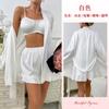 Mufei Moda Transfronteriza Europea y Americana Sexy Camisola Tubo Shorts Bata Conjunto de Tres Piezas Satinado Agradable al Tacto Ropa de Casa 782