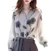 Tops de Estilo Otoñal Nuevo 2024, Camisas Pequeñas Hermosas Populares de Este Año, Camisas Intelectuales Estampadas de Manga Larga para Mujer