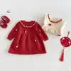 Atuendo de Año Nuevo de Moda para Niñas Invierno 2025 Bebé Vestido de Punto 3D de Hongo para Primer Cumpleaños y Cien Días Suéter