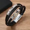 Pulsera de Cuero para Hombre Punk Nudada Multicapa Curva de Acero Inoxidable Estilo Retro de Venta Caliente Transfronteriza Europea y Americana