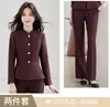 Blazer de alta gama transfronterizo, elegante y chic para otoño e invierno, traje de manga larga estilo diosa con pantalones acampanados, atuendo profesional de moda