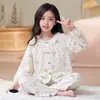 Pijama infantil de algodão nuvem com mangas compridas, estilo outono e primavera, estilo princesa para meninas, roupa de casa fofa de desenho animado para meninas mais velhas