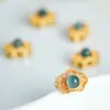 Acessórios com Incrustação de Jade Azul Natural Água Filigrana Oca Ruyi DIY com Furo Passante Contas Acessórios com Microincrustação de Jade Prontos