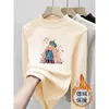 Nova Camiseta de Manga Longa Estampada para Meninas Outono/Inverno 2026 Camada de Base De Rong Top Quente Estiloso para Crianças de Meia-Idade e Mais Velhas