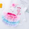 Roupa infantil atacado vestido de aniversário de bebê vestido de princesa manga curta para recém-nascido conjunto de três peças para bebê