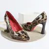Comercio Exterior Transfronterizo Europeo y Americano Estampado de Leopardo Versátil Suave Charol Zapatos de Tacón Alto con Suela Roja, Punta Fina, Boca Baja, Sexy Zapatos de Fiesta