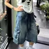 Novas calças jeans cropped americanas lavadas, soltas, com múltiplos bolsos, estilo Harajuku japonês para homens, estilosas e modernas, simples, sem marca
