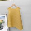 Camiseta Top Plissado Estilo Verão Decote Redondo Irregular Elástico Plus Size Emagrecedora Cor Sólida Sem Mangas Curta Casual Versátil