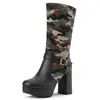 Modelo de comercio exterior 2026 otoño e invierno tacón alto suela gruesa tallas grandes 40-42 botas altas de tubo para mujer estilo punk camuflaje