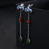 Aretes Colgantes de Plata de Ley S925 Ciervo Dorado Plata Vintage Tailandesa Venta al por Mayor Moda para Mujer Plata Azul Quemada Flor de Peonía Jaspe Gota de Agua Borla