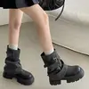 Botines Martin negros de tacón grueso estilo británico retro para mujer, nueva colección de otoño 2026, tobilleras adelgazantes y que realzan la altura