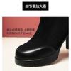 Botas de primavera e outono, botas simples de camurça elásticas, botas finas, bico quadrado, salto alto, botas curtas femininas, salto grosso, botas chelsea, zíper lateral conveniente