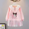 Vestido de Lã Grossa para Meninas Outono e Inverno, Novo Estilo Coreano Fashionável Vestido Moletom de Manga Longa Infantil, Roupa de Inverno