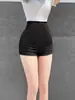 Shorts Pretos para Mulheres 2025 Novo Popular Verão Cintura Alta Petite Hot Girl Apertados Roupa Externa Evasê Casual Hot Pants