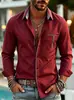 Estação da primavera e do outono, Amazon, AliExpress, transfronteiriço europeu e americano, nova camisa casual masculina de bolso com retalhos, corte solto, manga longa